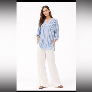 Johnny Was Light Blue Embroidered Tunic Top β Boho V-Neck